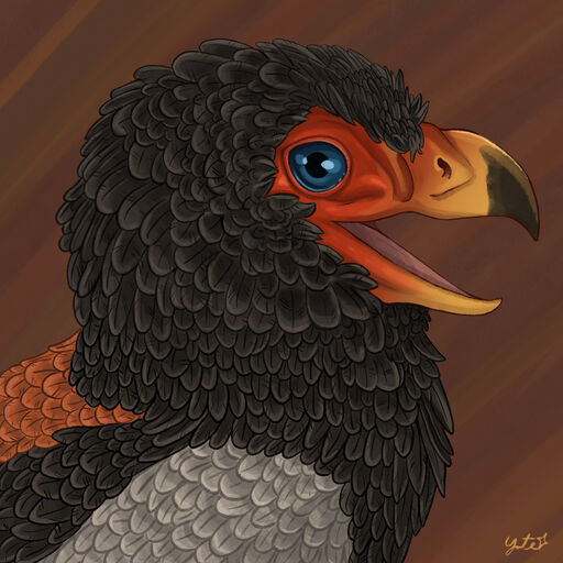 A pixel art portrait of an anthropomorphic bateleur eagle.
